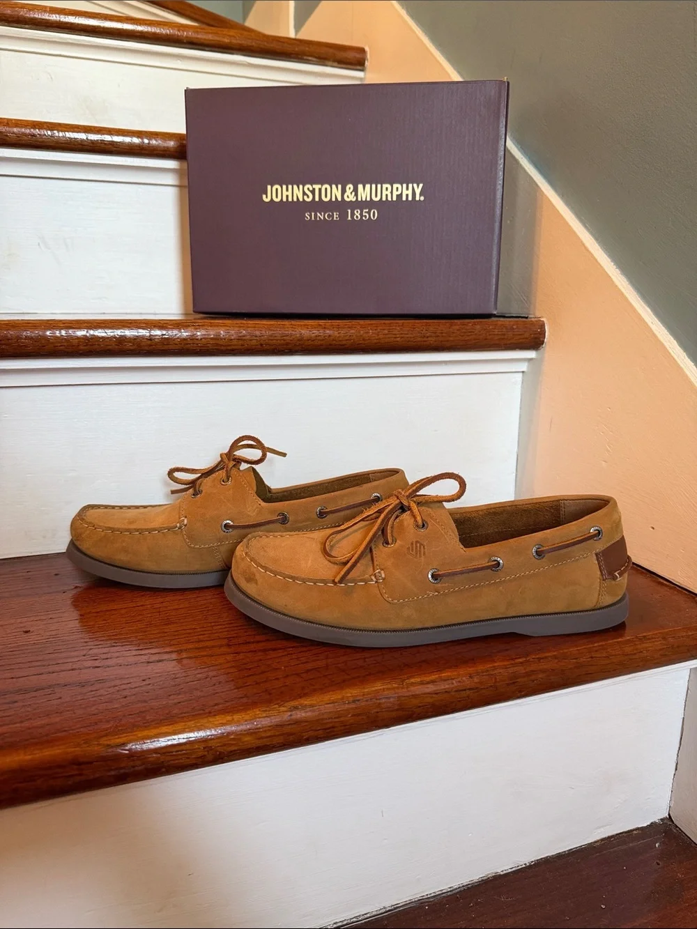 Johnston & Murphy Boy’s Brown Tan Oiled Leather Suede Boat Shoes